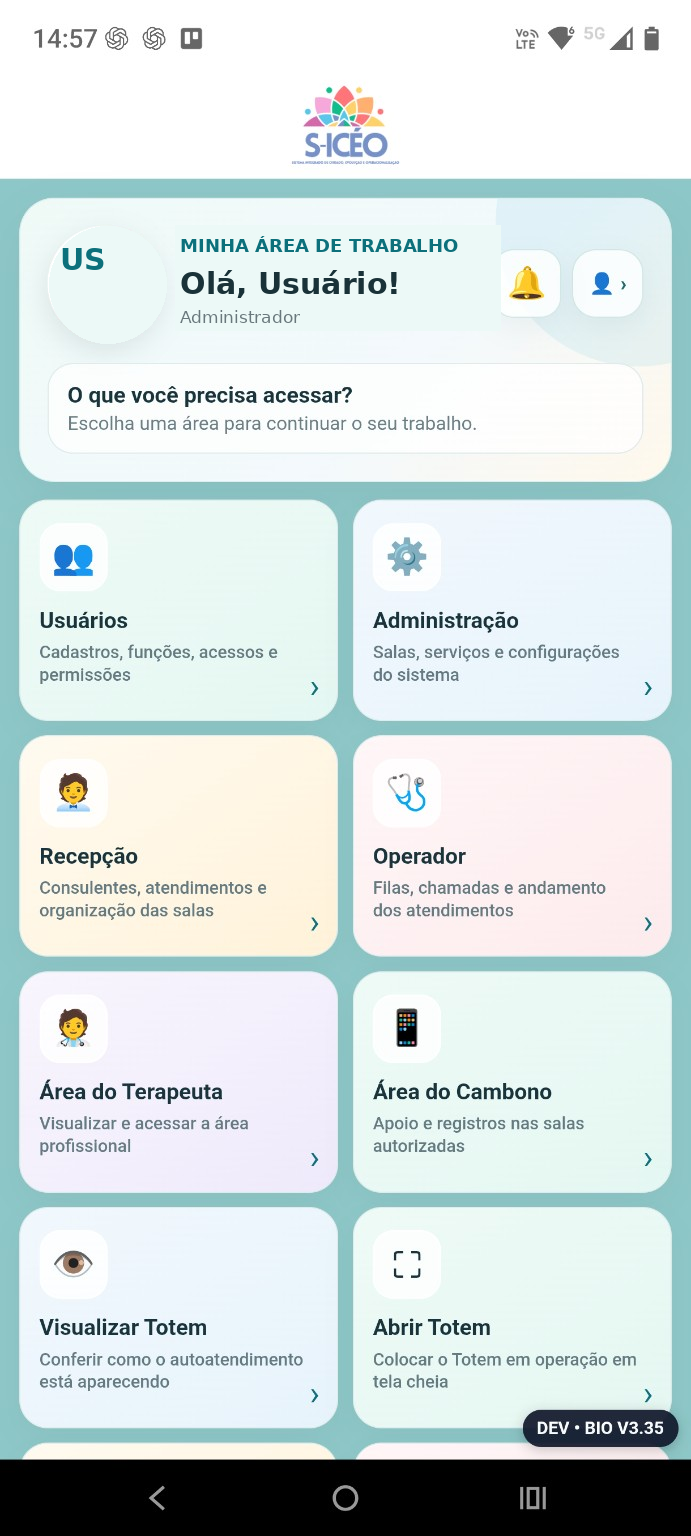 Área de trabalho do S-ICÉO no celular